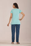 Sweet Moon Knit Cotton Pyjama Set - Navyblue Skyblue — thumbnail 2